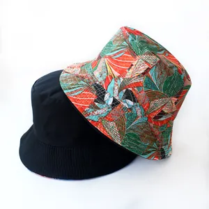 Bob réversible pour hommes et femmes, motif floral tendance et noir uni pour le plein air.