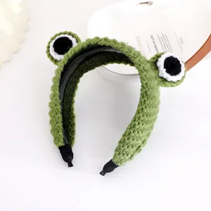 Green knitted frog headband cute fuzzy hair hoop autumn winter warm cute hair accessories
