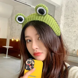 Cute Big Eyes Frog Knit Hat Warm Soft Headband Winter Beanie Ear Warmer Hair Accessories Party Costume Props Gifts For Women