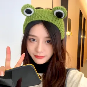 Cute crochet frog headband knit warm winter hair hoop funny cartoon hair accessories for women