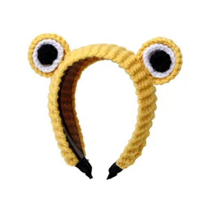 Cute yellow knitted frog eye headband for women and girls, sweet daily hair accessory style.