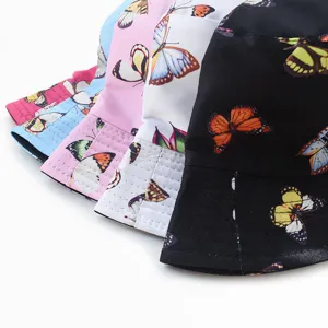 Double-sided bucket hat with vintage butterfly print stylish outdoor sun protection cap