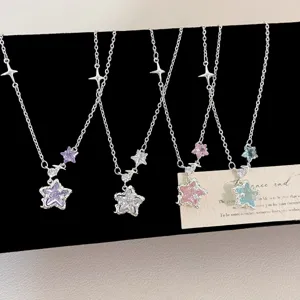 Micro Paved Zirconia Star Pendant Necklace Earrings Bracelet For Women Fashion Dainty Lucky Star Copper Jewelry Gift