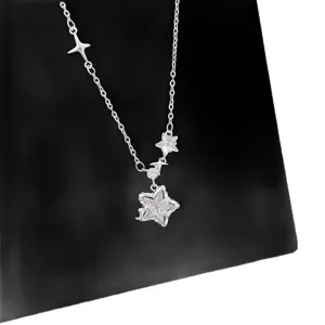 Elegant silver-colored star necklace featuring micro-pave zircon lucky star pendant.