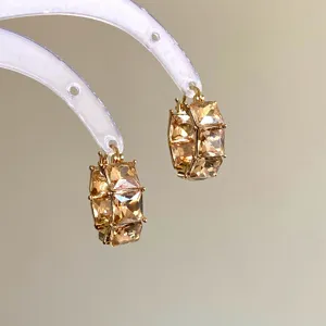 Orecchini a Cerchio Geometrici con Strass Quadrati per Donna Lega di Rame Placcata Oro Champagne Eleganti Gioielli di Moda
