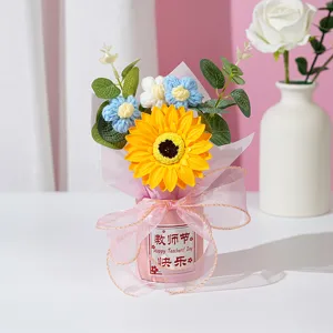 Handgemaakte gehaakte zonnebloem boeket geschenkdoos voor lerarendag schattige decor