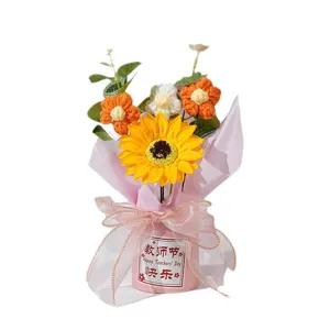 Handgemaakte gehaakte bloemen boeket geschenkdoos met zonnebloem voor leraar dag cadeau leuk.