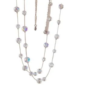 Iridescent starry sky crystal ball necklace with transparent fishing line and extension