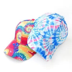 Vibrant tie-dye baseball cap for men and women, stylish summer sun protection casual hat.