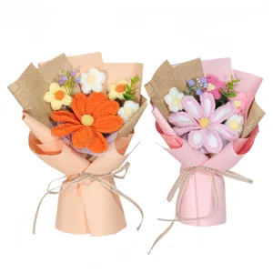 Handmade crochet cosmos flower bouquet knit floral gift for teachers day valentine day decor