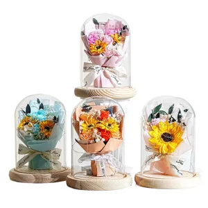 San Valentin rosa eterna flor de jabón cúpula de vidrio regalo decoración de mesa hogar chic