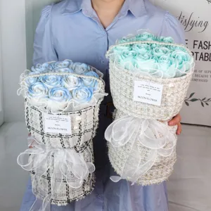 Handmade tweed soap rose bouquet, elegant artificial flower gift for Valentine and teachers day.