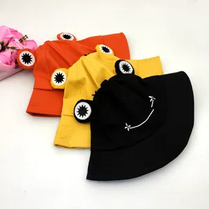 Cute frog bucket hat with embroidery cartoon eyes for women summer sun protection fisherman cap