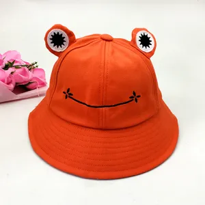 Orange frog bucket hat for women cute cartoon embroidery cute sun protection cap summer