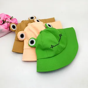 Cute frog bucket hat for women spring summer funny cartoon embroidered sun protection sun hat