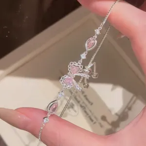 Braccialetto Donna Stile Coreano Francese Con Fiocco E Strass Rosa Bracciale In Lega Di Rame Regolabile Gioielli Di Moda