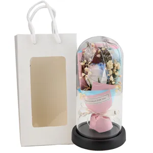 Preserved rose flower glass dome gift with gift bag, romantic Valentine's Day gift.