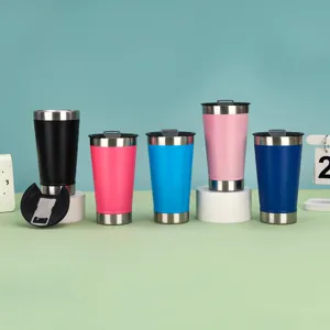 Detail view of 20oz stainless steel insulated beer coffee tumbler with bottle opener lid