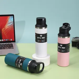 Stainless steel thermal water bottle, portable outdoor sport vacuum flask in multiple colors.