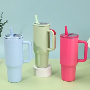 40oz edelstahl becher mit griff und strohhalm, großer reise becher für kalte getränke.