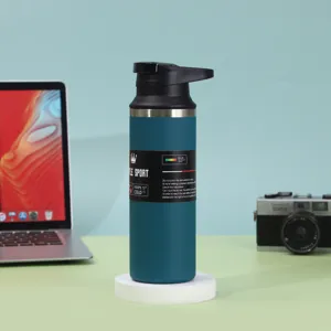 Portable 304 stainless steel insulated water bottle outdoor sports flask with handle.