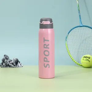 Borraccia sportiva in acciaio inossidabile 304 rosa con testo SPORT e accessori.