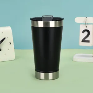 Stainless steel vacuum insulated tumbler detail view, black matte finish, 20oz capacity.