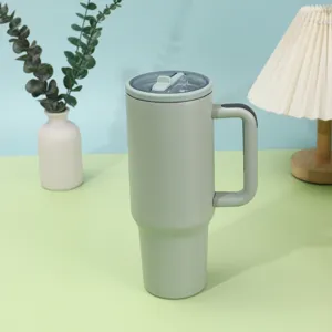40oz Edelstahl Becher mit Griff und Strohhalmdeckel, großer Kapazität vakuumisolierten Reisebecher.