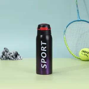 Borraccia sportiva termica in acciaio inox 304 con sfumatura nera e viola