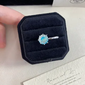 Sparkling blue firework cut crystal ear cuff earring for non-pierced ears, gift boxed