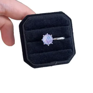 Elegant millennium rose cut ear cuff with colorful firework facets in black velvet box