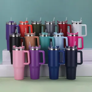 Collection of 40oz insulated stainless steel tumblers in a variety of vibrant colors