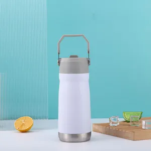 Detailansicht einer weißen minimalistischen 304 Edelstahl-Isolierflasche mit Griff.