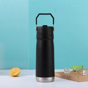 Minimalistische schwarze 304 Edelstahl-Isolierflasche mit einem tragbaren Griff
