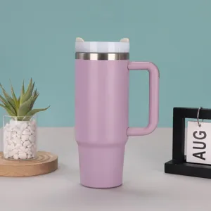 μονωμενο ποτηρι απο ανοξειδωτο χαλυβα 30oz με λαβη μωβ κουπα ταξιδιωτικη χρηση.