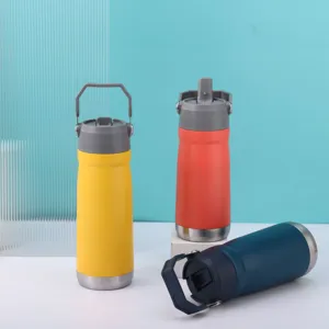 Isolierflaschen aus Edelstahl in verschiedenen Farben mit Tragegriff und Mattfinish
