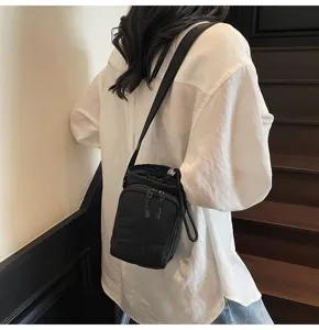 Schwarze Umhängetasche für Wasserflaschen, leichte Outdoor Sport Handytasche für Damen.