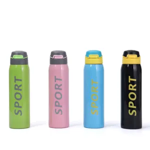 Quattro bottiglie d'acqua sportive colorate in acciaio inossidabile 304 con tappi.