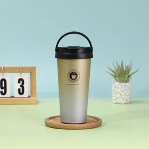 Double wall stainless steel travel coffee mug with handle gradient insulated cup for office use