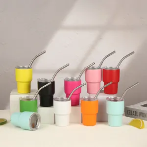 vaso térmico de acero inoxidable mini de 3 oz con paja taza de café portátil detalle