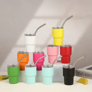 Mini vaso térmico de acero inoxidable 3oz con pajita taza de café portátil de colores