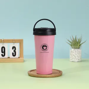 Double wall 304 stainless steel insulated coffee tumbler with portable handle for office travel