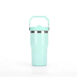 Mintgrüner 20oz Edelstahl isolierter Reisebecher mit Tragegriffdeckel für den Alltag.