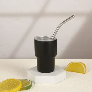 Mini taza térmica de acero inoxidable 3oz con pajita y tapa, taza de café portátil muy elegante.