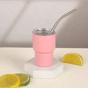 vaso aislado de acero inoxidable de 3 oz con pajita taza de cafe de viaje color rosa