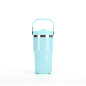 Hellblaue 20oz Edelstahl isolierte Autotasse mit praktischem tragbaren Griff Detail.