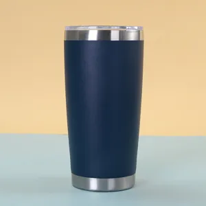 Stainless steel tumbler detail view showing double wall vacuum insulation for cold drinks