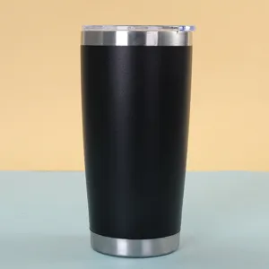 20oz stainless steel tumbler double wall vacuum insulated travel coffee mug with clear lid.