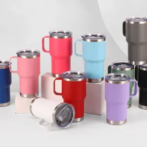 Bicchiere Isolato Sotto Vuoto in Acciaio Inossidabile da 20oz Con Manico e Coperchio con Cannuccia Tazza da Caffè Portatile Tazza da Auto