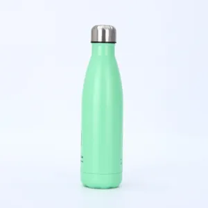 Doppelwandige Edelstahl Thermosflasche Detailansicht in hellgrünem matten Finish.